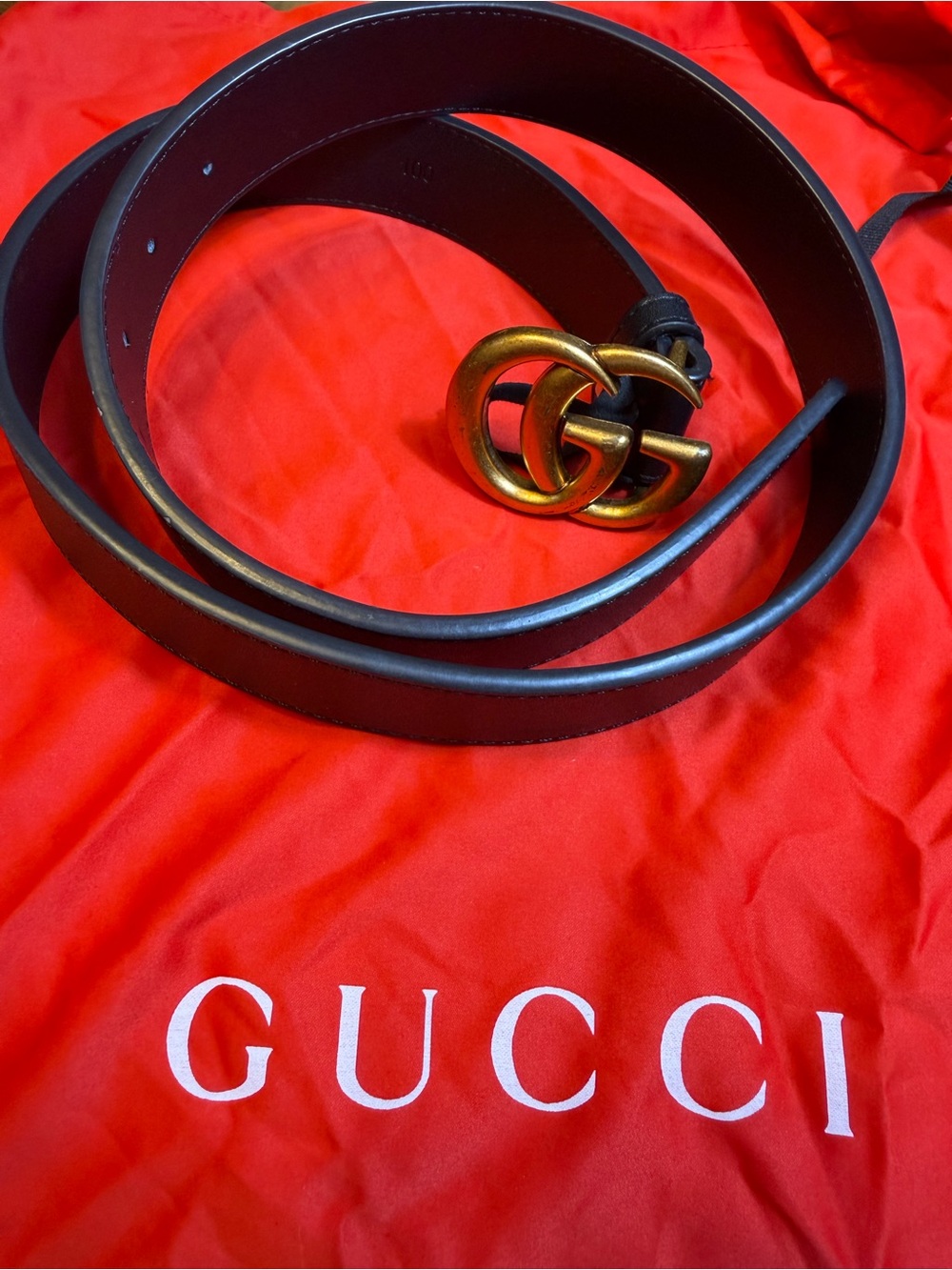 Gucci WMNS Auth Black Leather Belt 100 cm 40 in Gold Tone GG Bag
